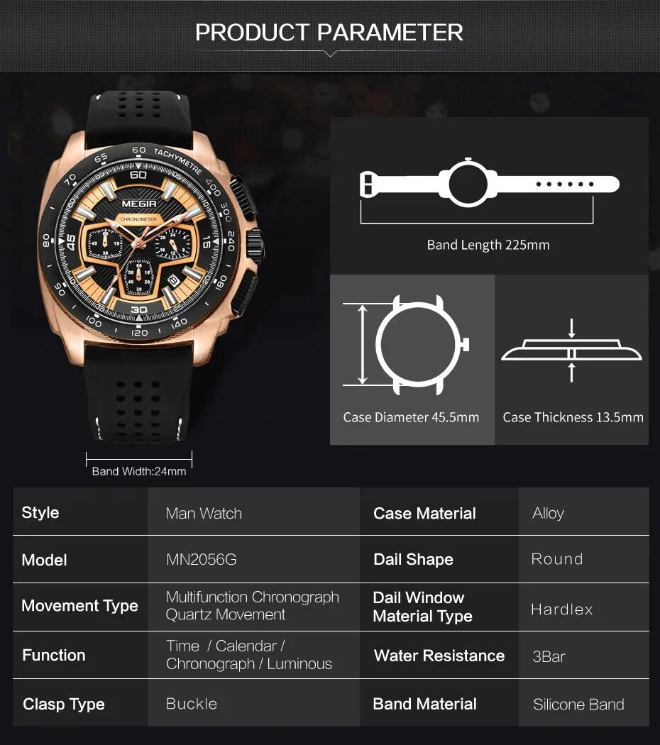 MEGIR Chronograph Men Sport Watch Fashion Silicone Army Military Watches Relogio Masculino Quartz Wrist Watch Clock Men 2056 - Image 3