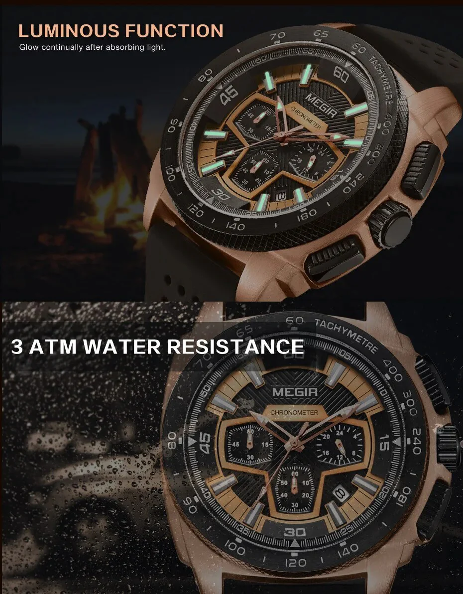 MEGIR Chronograph Men Sport Watch Fashion Silicone Army Military Watches Relogio Masculino Quartz Wrist Watch Clock Men 2056 - Image 4