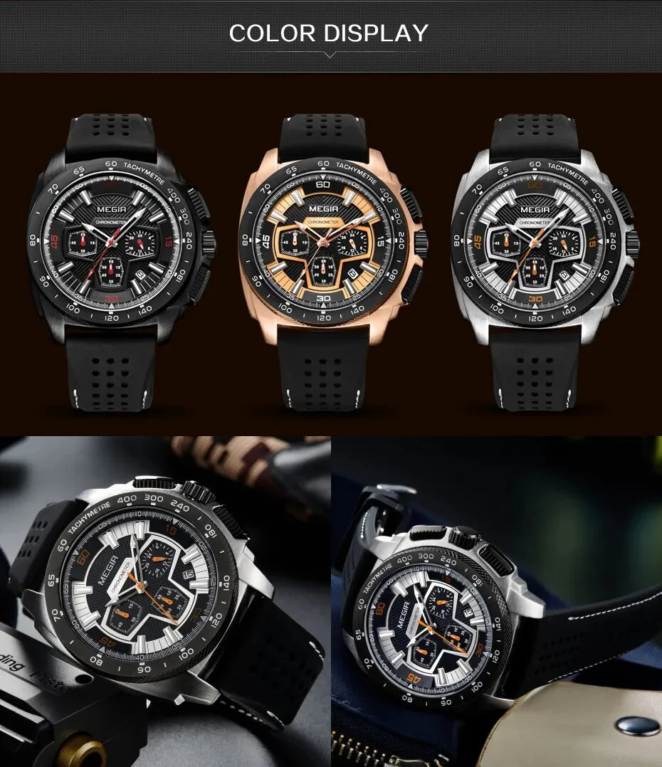 MEGIR Chronograph Men Sport Watch Fashion Silicone Army Military Watches Relogio Masculino Quartz Wrist Watch Clock Men 2056 - Image 5