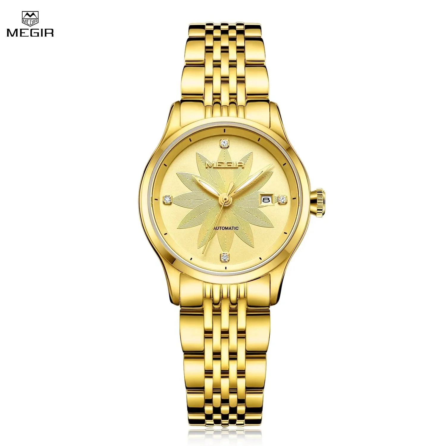 MEGIR Fashion Business Casual Watch for Women Sapphire Automatic Mechanical Wrist Watch Ladies Stainless Steel Female Date Clock