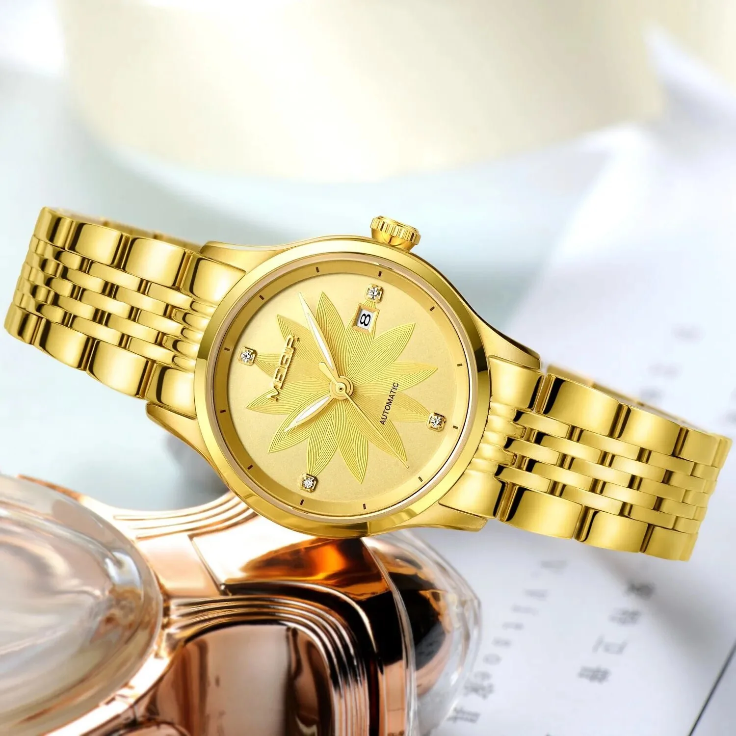MEGIR Fashion Business Casual Watch for Women Sapphire Automatic Mechanical Wrist Watch Ladies Stainless Steel Female Date Clock - Image 5