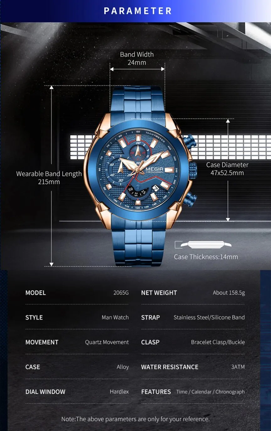 MEGIR Fashion Men Watches Luxury Business Watch for Men Stainless Steel Quartz Wrist Watch Calendar Date Clock Reloj Hombre 2065 - Image 2