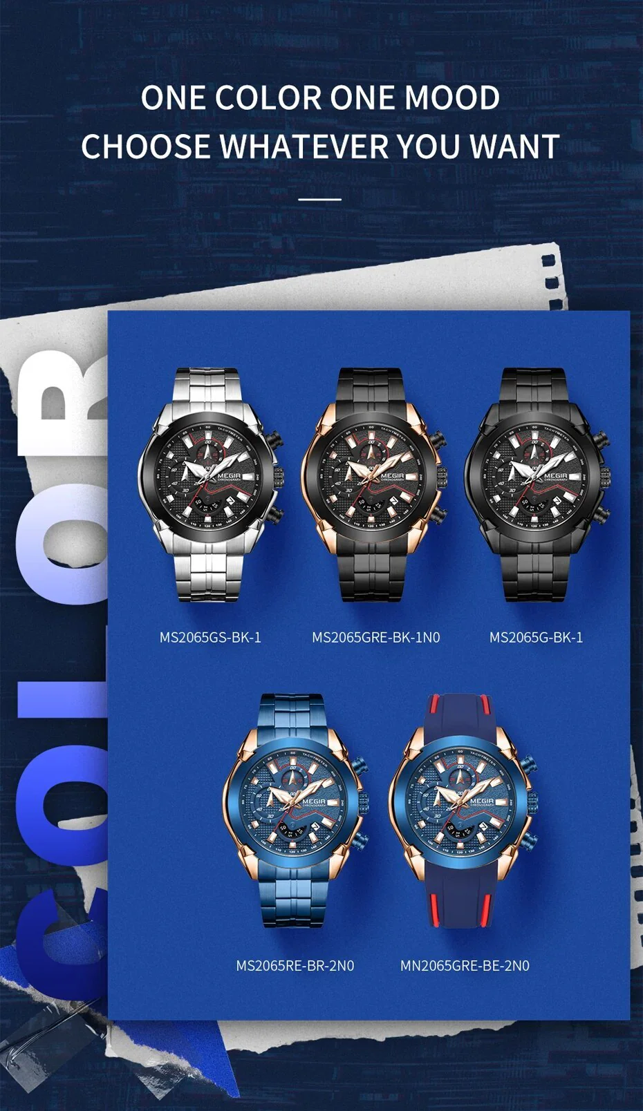 MEGIR Fashion Men Watches Luxury Business Watch for Men Stainless Steel Quartz Wrist Watch Calendar Date Clock Reloj Hombre 2065 - Image 3