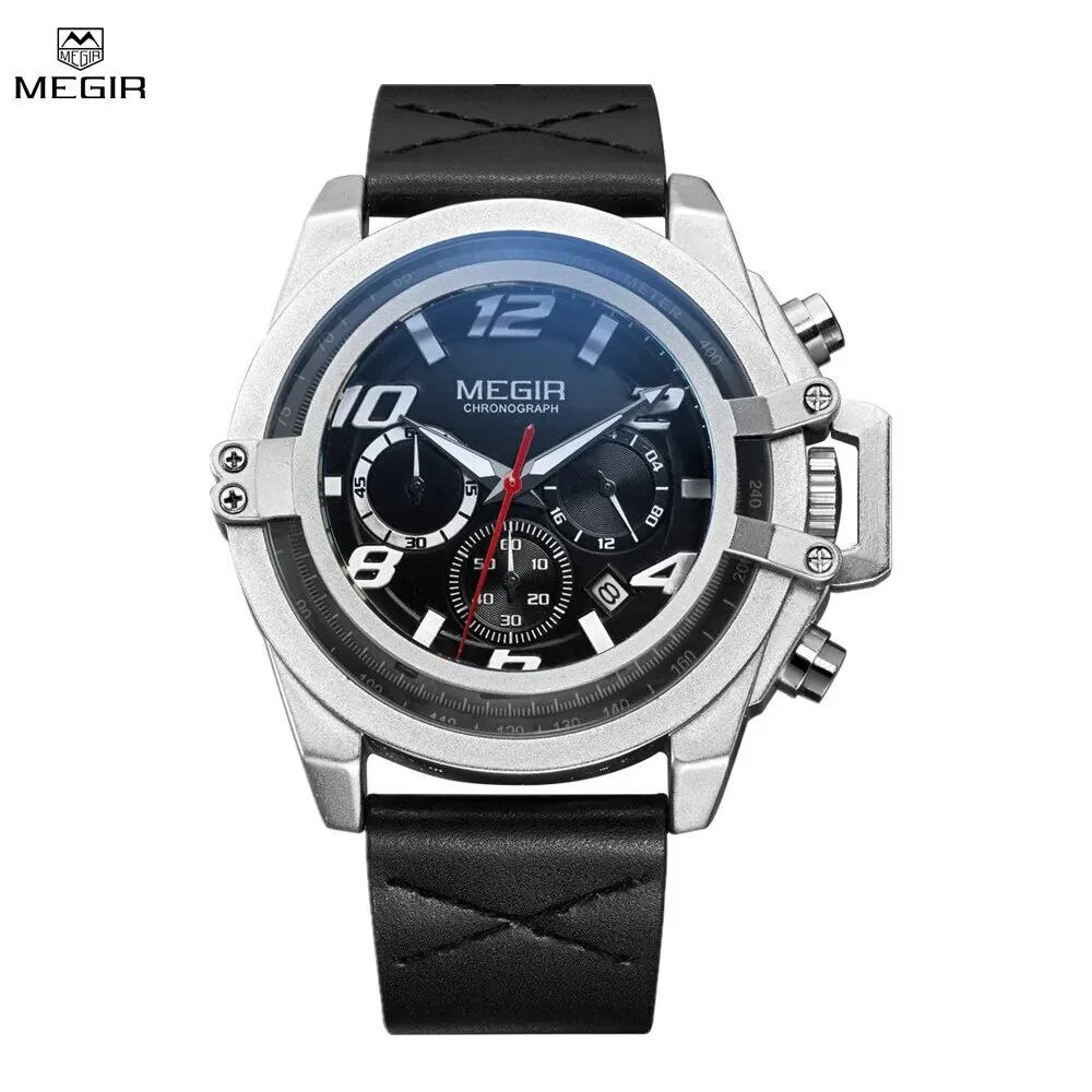 MEGIR Fashion Mens Watch Top Brand Luxury Sports Watches Waterproof Quartz Clock Leather Military Wrist Watch Relogio Masculino - Image 3