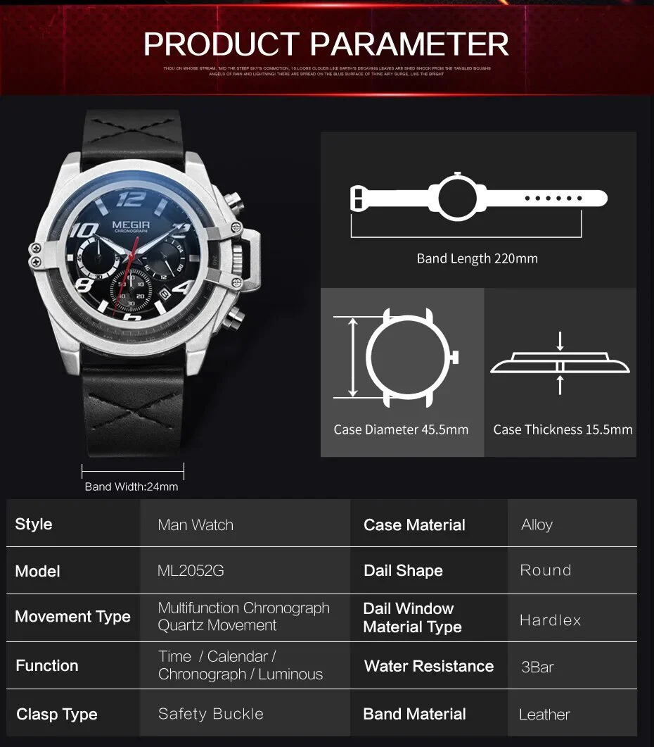 MEGIR Fashion Mens Watch Top Brand Luxury Sports Watches Waterproof Quartz Clock Leather Military Wrist Watch Relogio Masculino - Image 4