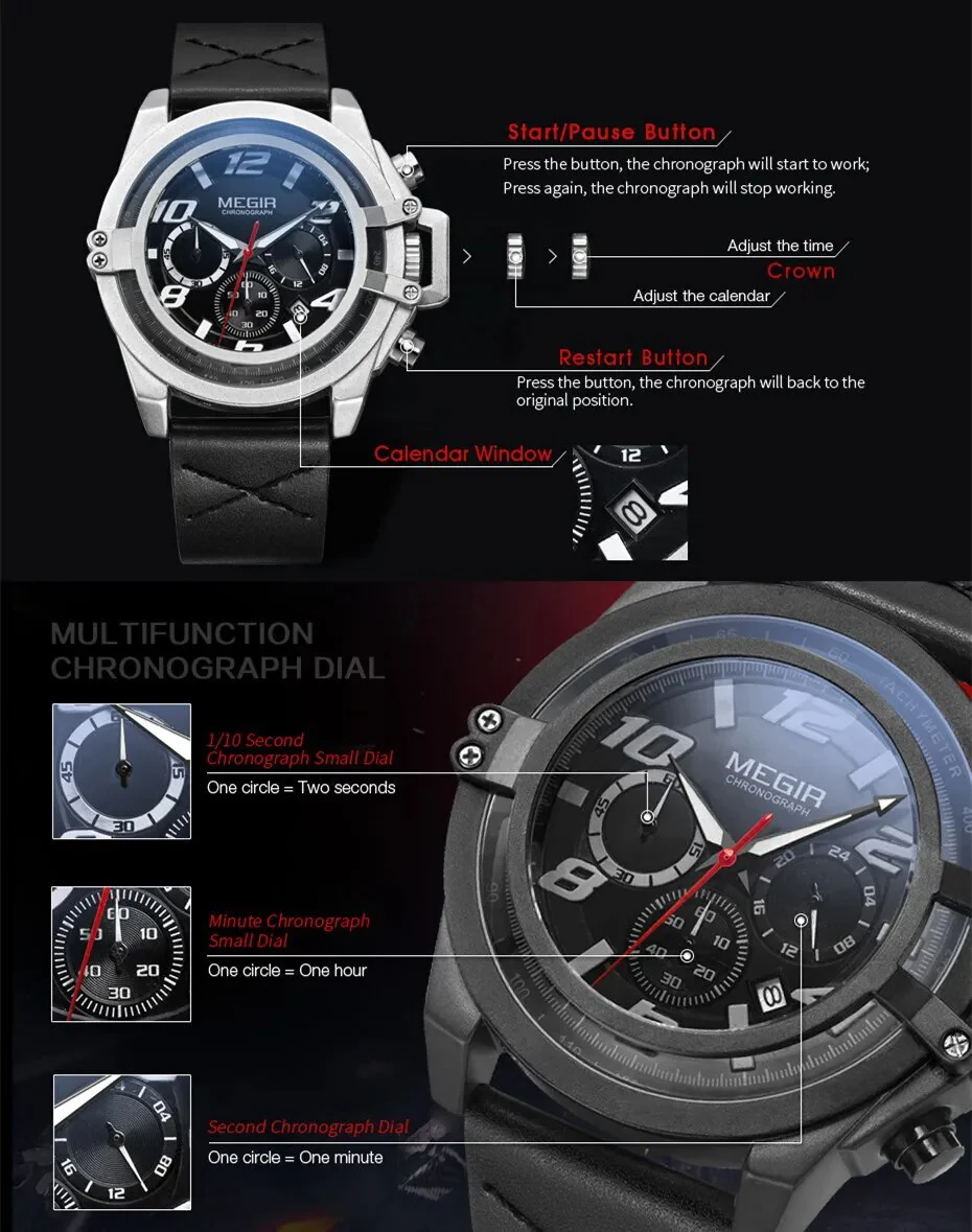 MEGIR Fashion Mens Watch Top Brand Luxury Sports Watches Waterproof Quartz Clock Leather Military Wrist Watch Relogio Masculino - Image 6