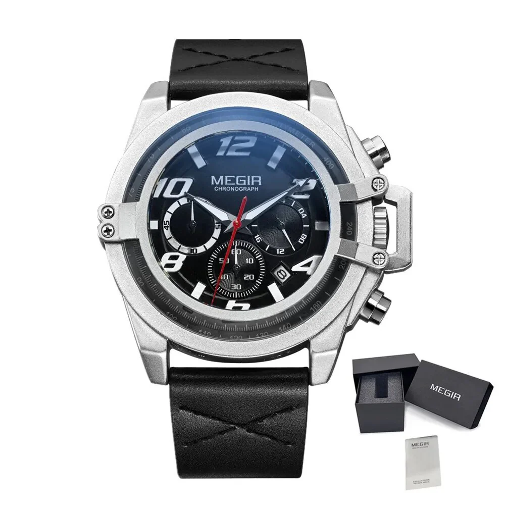 MEGIR Fashion Mens Watch Top Brand Luxury Sports Watches Waterproof Quartz Clock Leather Military Wrist Watch Relogio Masculino - Image 7
