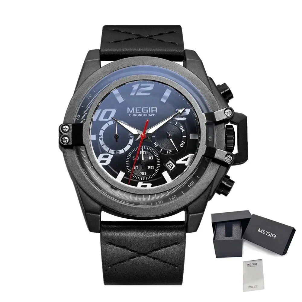 MEGIR Fashion Mens Watch Top Brand Luxury Sports Watches Waterproof Quartz Clock Leather Military Wrist Watch Relogio Masculino - Image 8