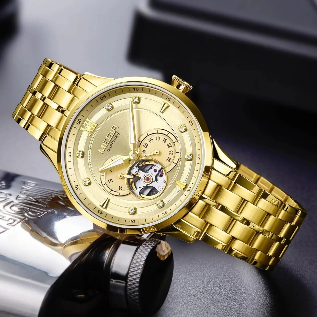MEGIR Luxury Men Watches Stainless Steel Automatic Mechanical Watch Sapphire Steel Case Business WristWatch Montre Homme - Image 3