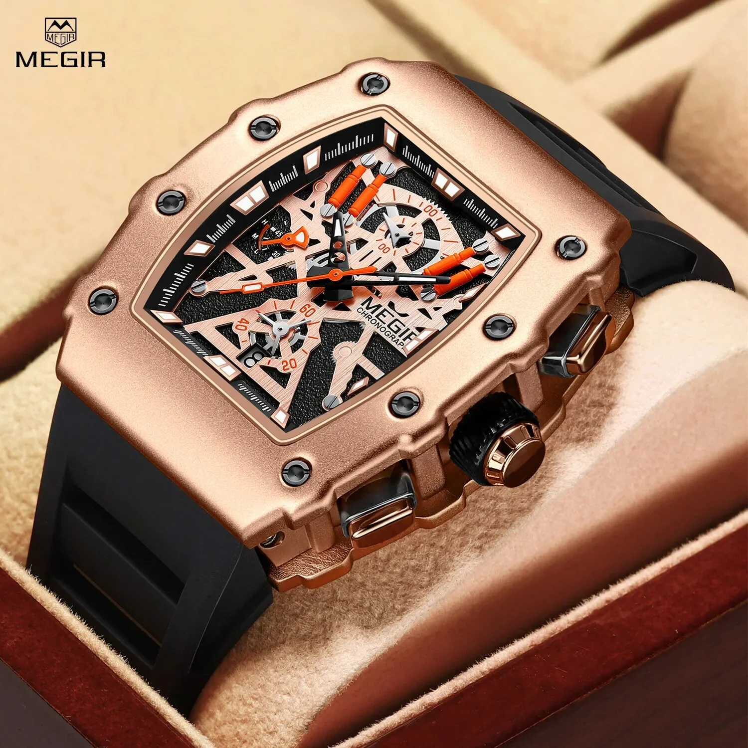 MEGIR Luxury Outdoor Sport Wristwatch for Mens Silicone Waterproof Watches Quartz Wrist Watch Male Clock Military Watch 2218