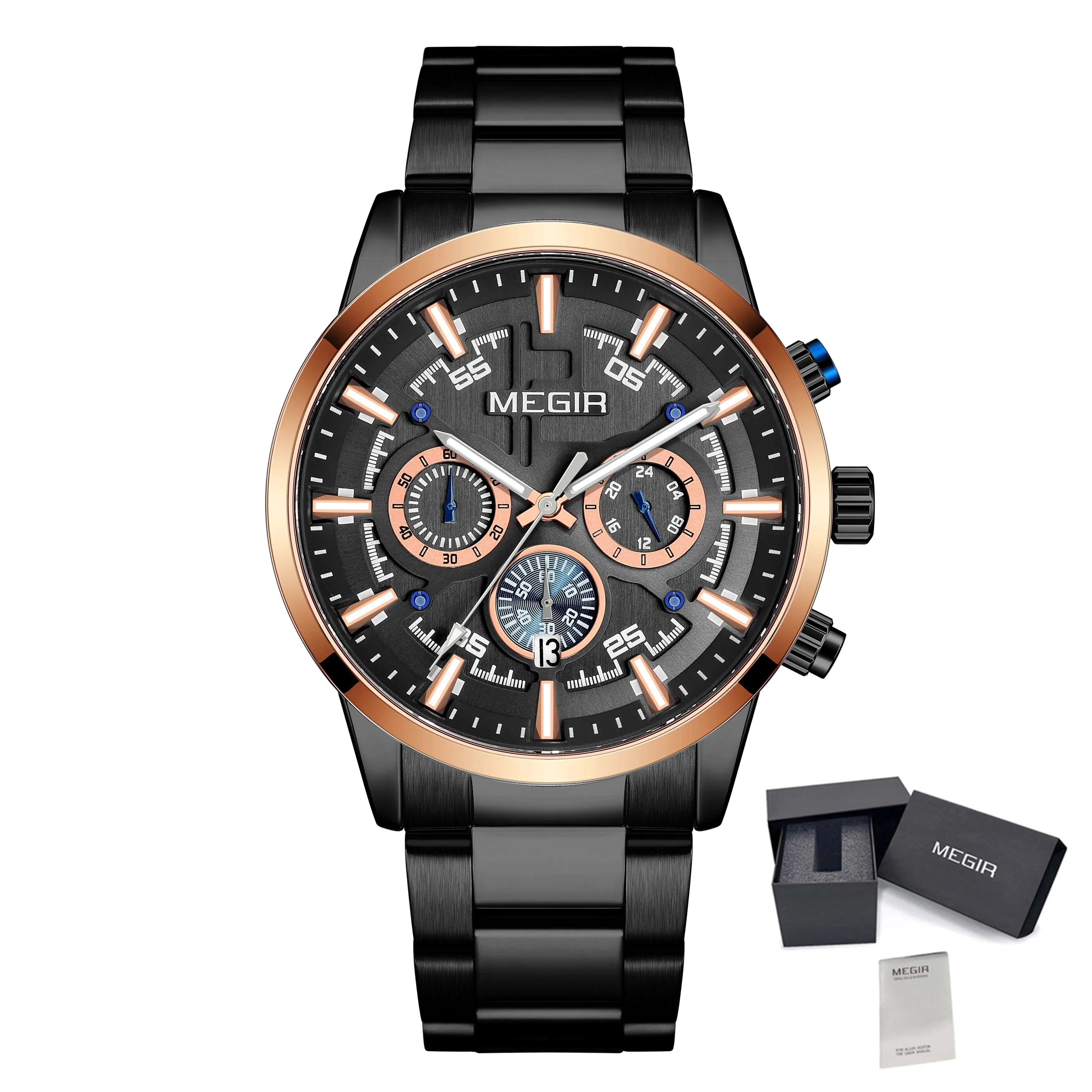MEGIR Luxury Watch Mens Business Watches Calendar Stainless Steel Quartz Wrist Watch Clock Casual Chronograph Relogio Masculino - Image 10