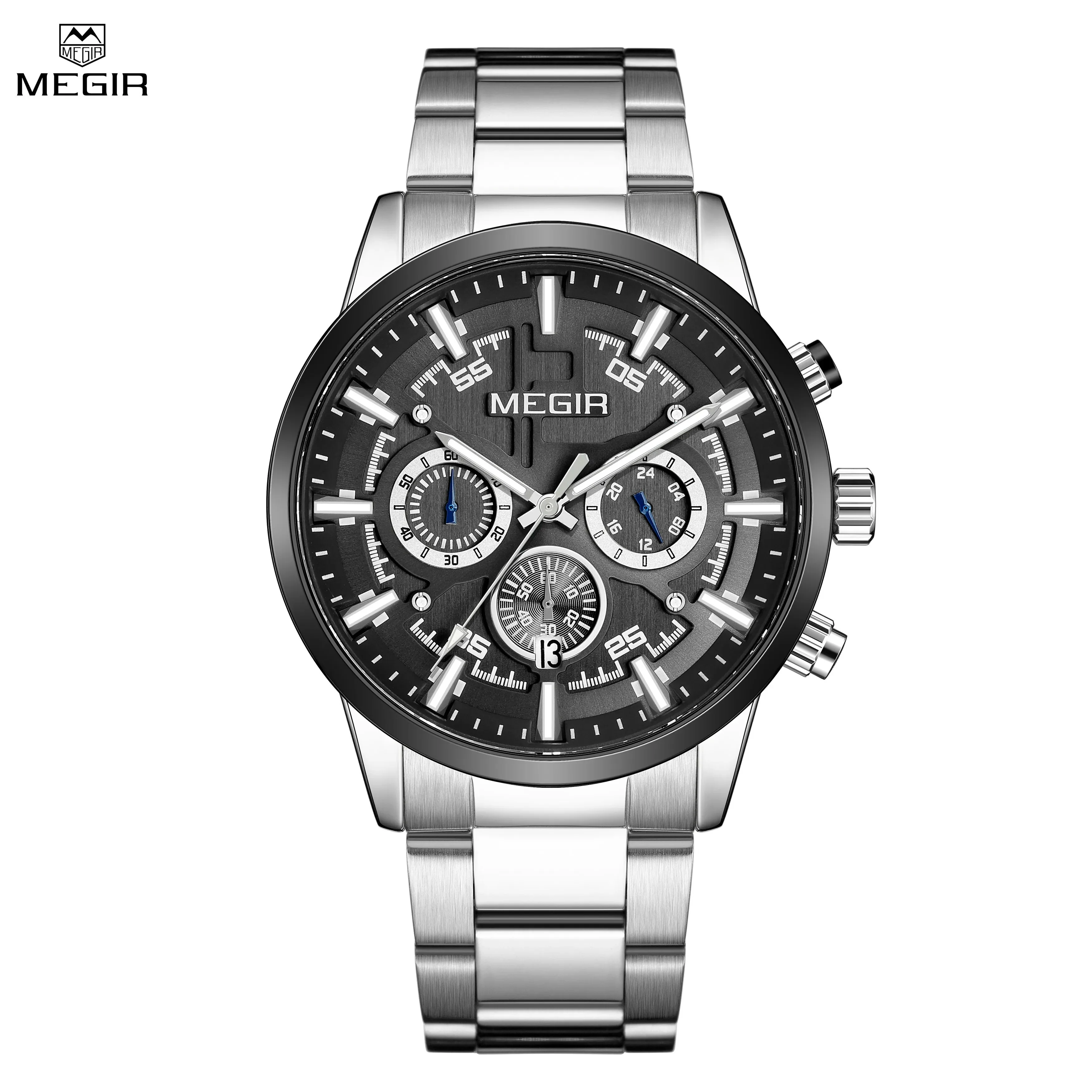 MEGIR Luxury Watch Mens Business Watches Calendar Stainless Steel Quartz Wrist Watch Clock Casual Chronograph Relogio Masculino - Image 2