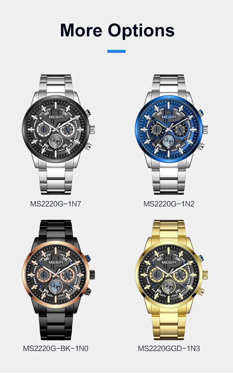 MEGIR Luxury Watch Mens Business Watches Calendar Stainless Steel Quartz Wrist Watch Clock Casual Chronograph Relogio Masculino - Image 3
