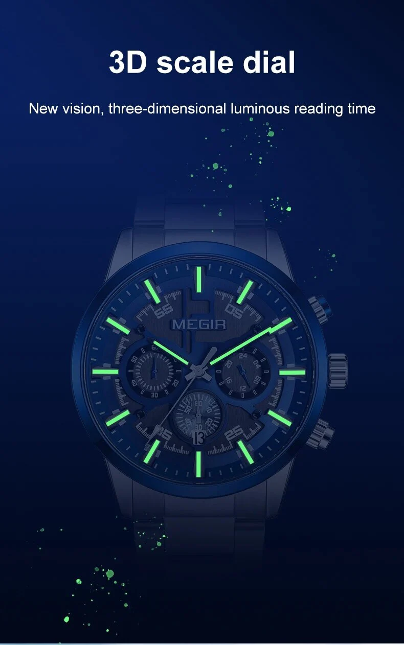 MEGIR Luxury Watch Mens Business Watches Calendar Stainless Steel Quartz Wrist Watch Clock Casual Chronograph Relogio Masculino - Image 6