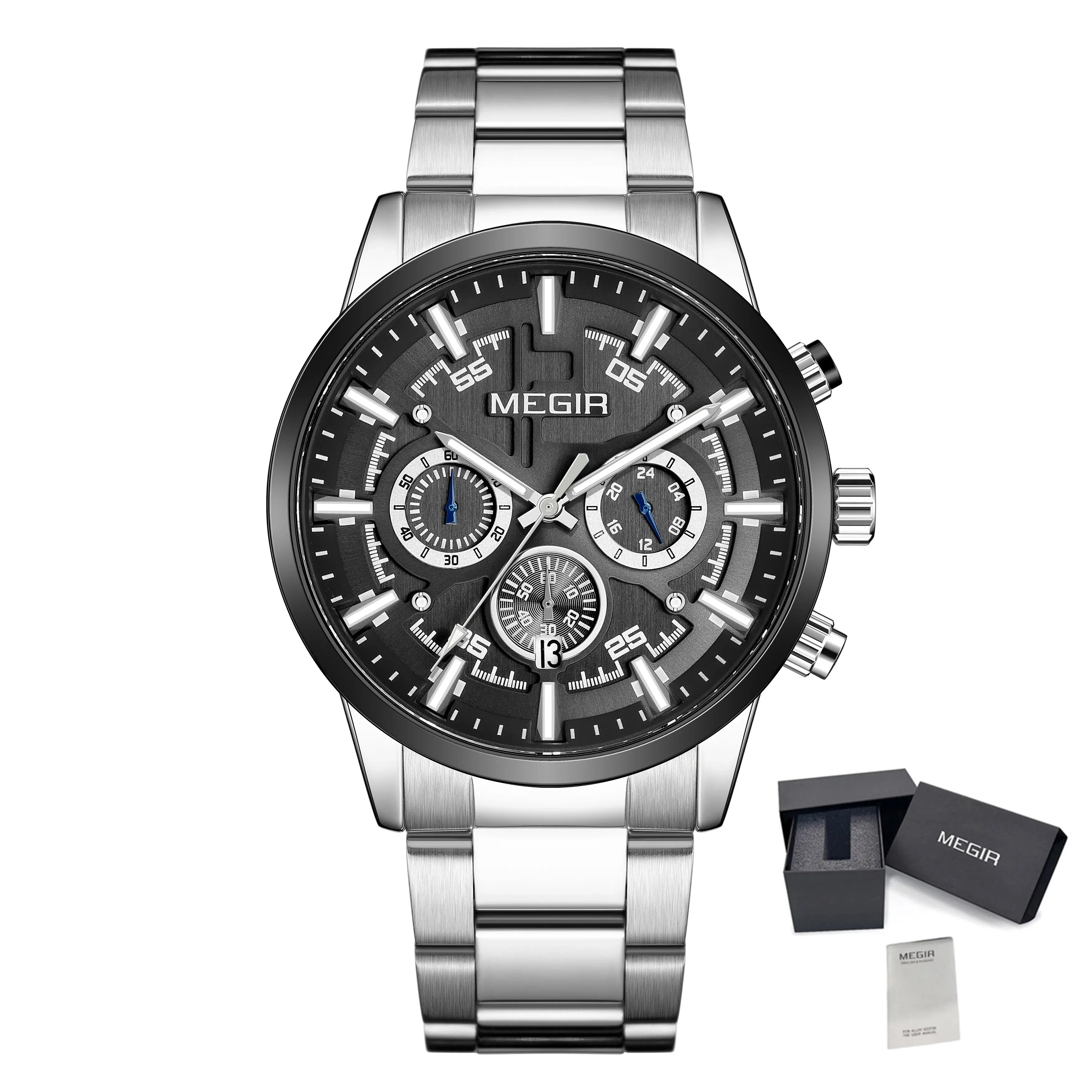 MEGIR Luxury Watch Mens Business Watches Calendar Stainless Steel Quartz Wrist Watch Clock Casual Chronograph Relogio Masculino - Image 8