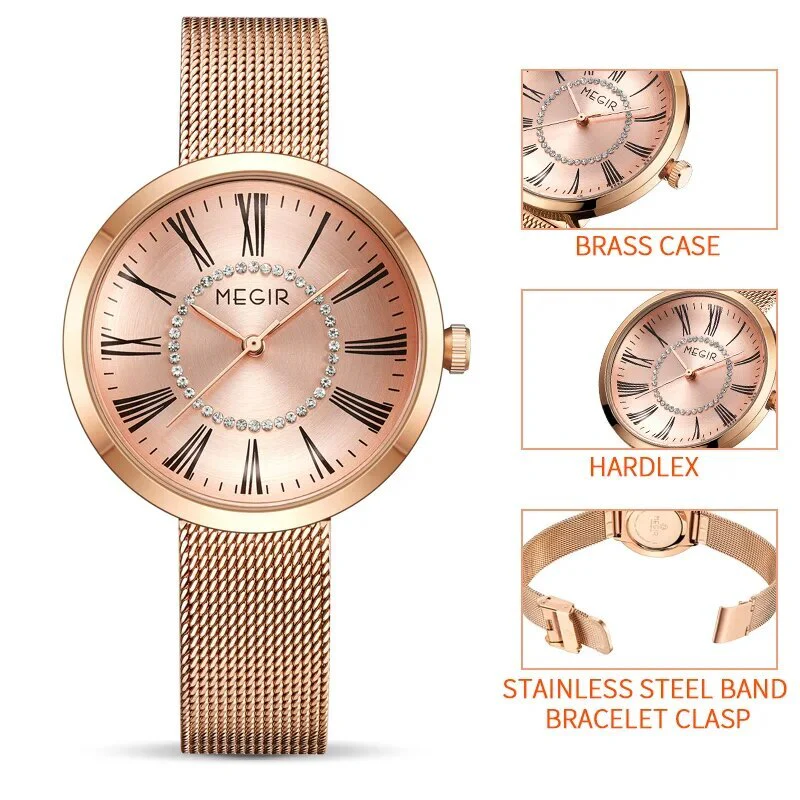 MEGIR Luxury Women Watches Fashion Quartz Watch Ladies Clock Stainless Steel Waterproof Female Watch Relogio Feminino 7014 - Image 3