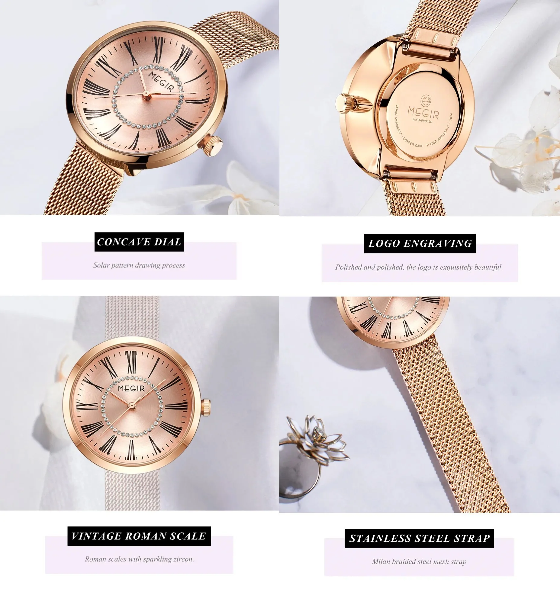 MEGIR Luxury Women Watches Fashion Quartz Watch Ladies Clock Stainless Steel Waterproof Female Watch Relogio Feminino 7014 - Image 6