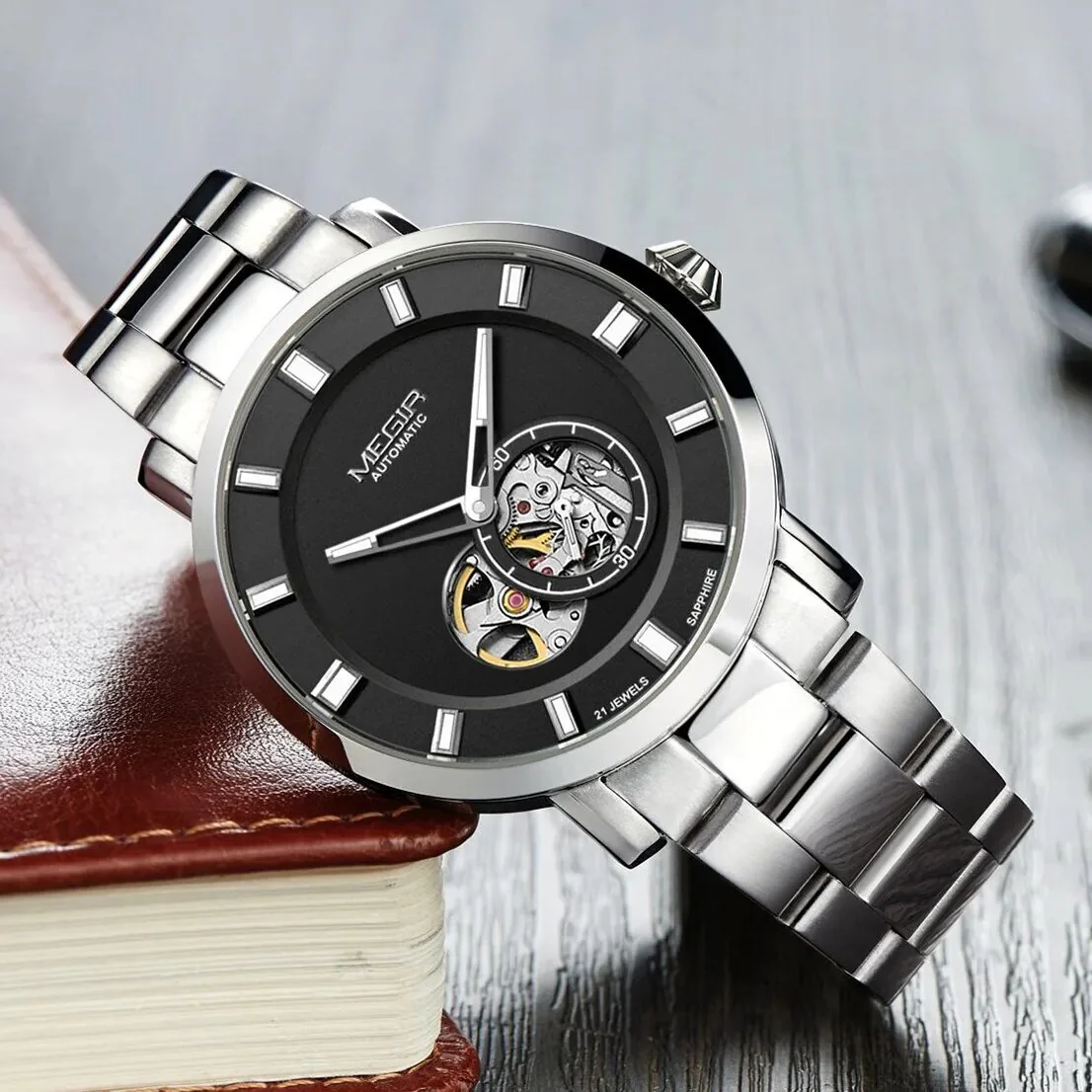 MEGIR Men Watch Hollow Out Automatic Mechanical Stainless Steel Wristwatch Waterproof Luxury Business Wrist Watch Montre Homme - Image 3