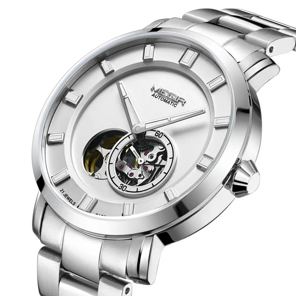 MEGIR Men Watch Hollow Out Automatic Mechanical Stainless Steel Wristwatch Waterproof Luxury Business Wrist Watch Montre Homme - Image 4