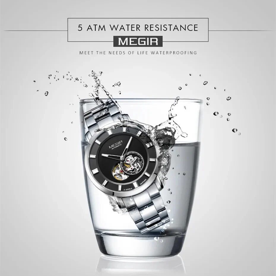 MEGIR Men Watch Hollow Out Automatic Mechanical Stainless Steel Wristwatch Waterproof Luxury Business Wrist Watch Montre Homme - Image 6