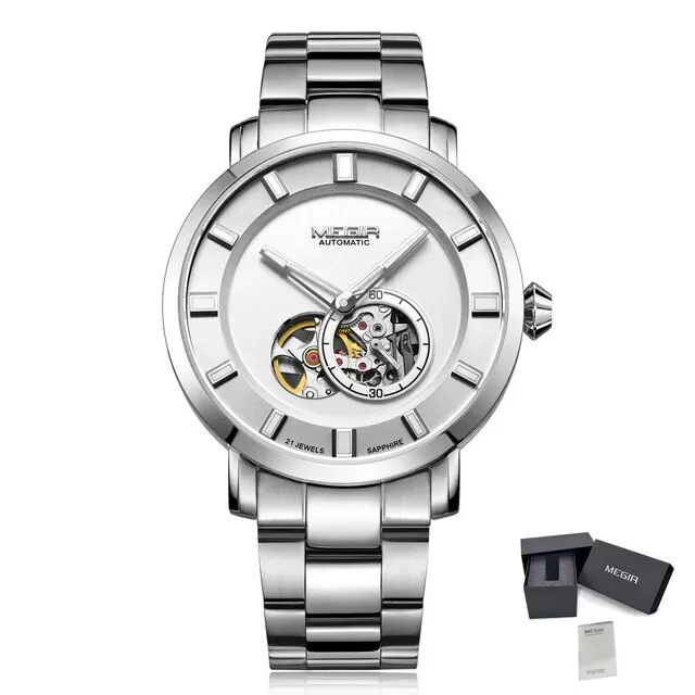 MEGIR Men Watch Hollow Out Automatic Mechanical Stainless Steel Wristwatch Waterproof Luxury Business Wrist Watch Montre Homme - Image 7