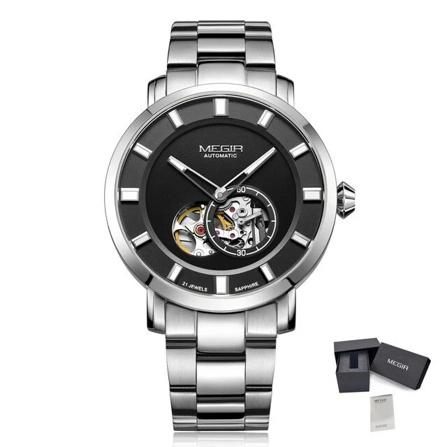 MEGIR Men Watch Hollow Out Automatic Mechanical Stainless Steel Wristwatch Waterproof Luxury Business Wrist Watch Montre Homme - Image 8
