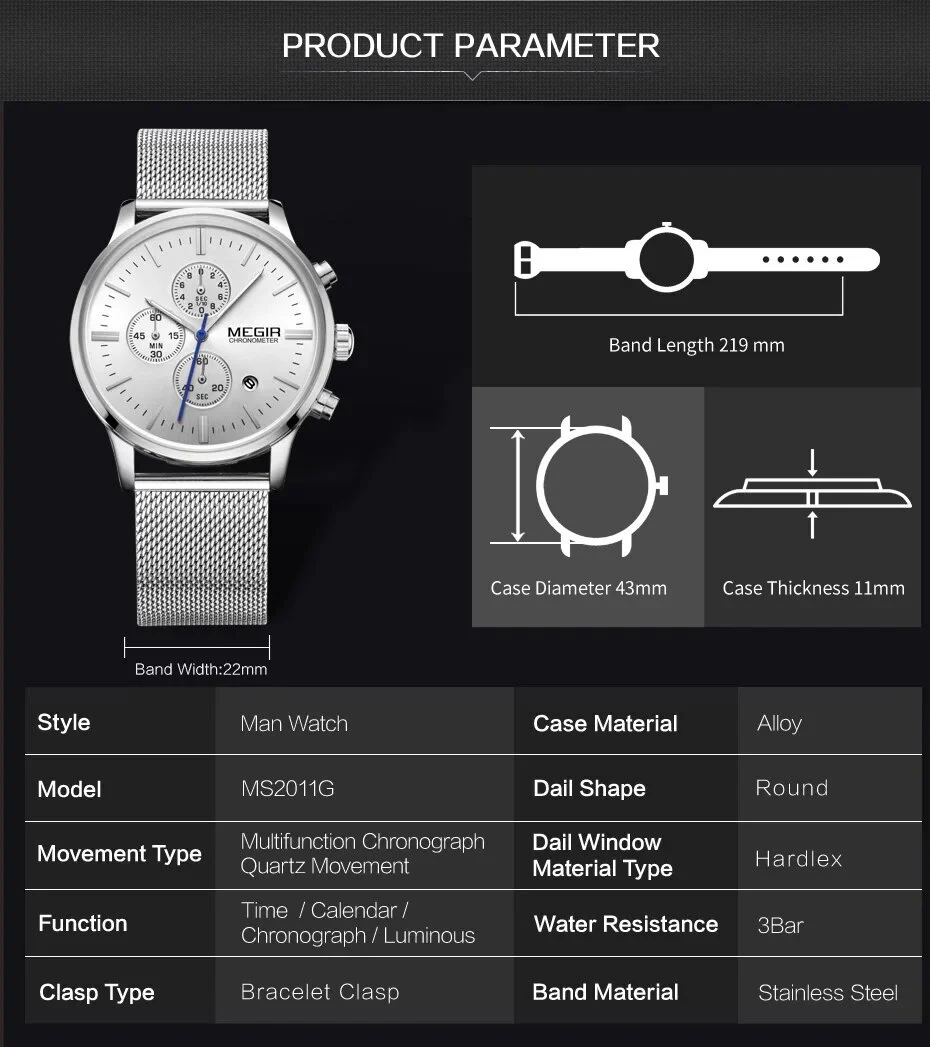 MEGIR Men's Quartz Watch Top Brand Luxury Wristwatch Waterproof Business Clock Date Wrist Watch Chronograph reloj hombre 2011 - Image 4
