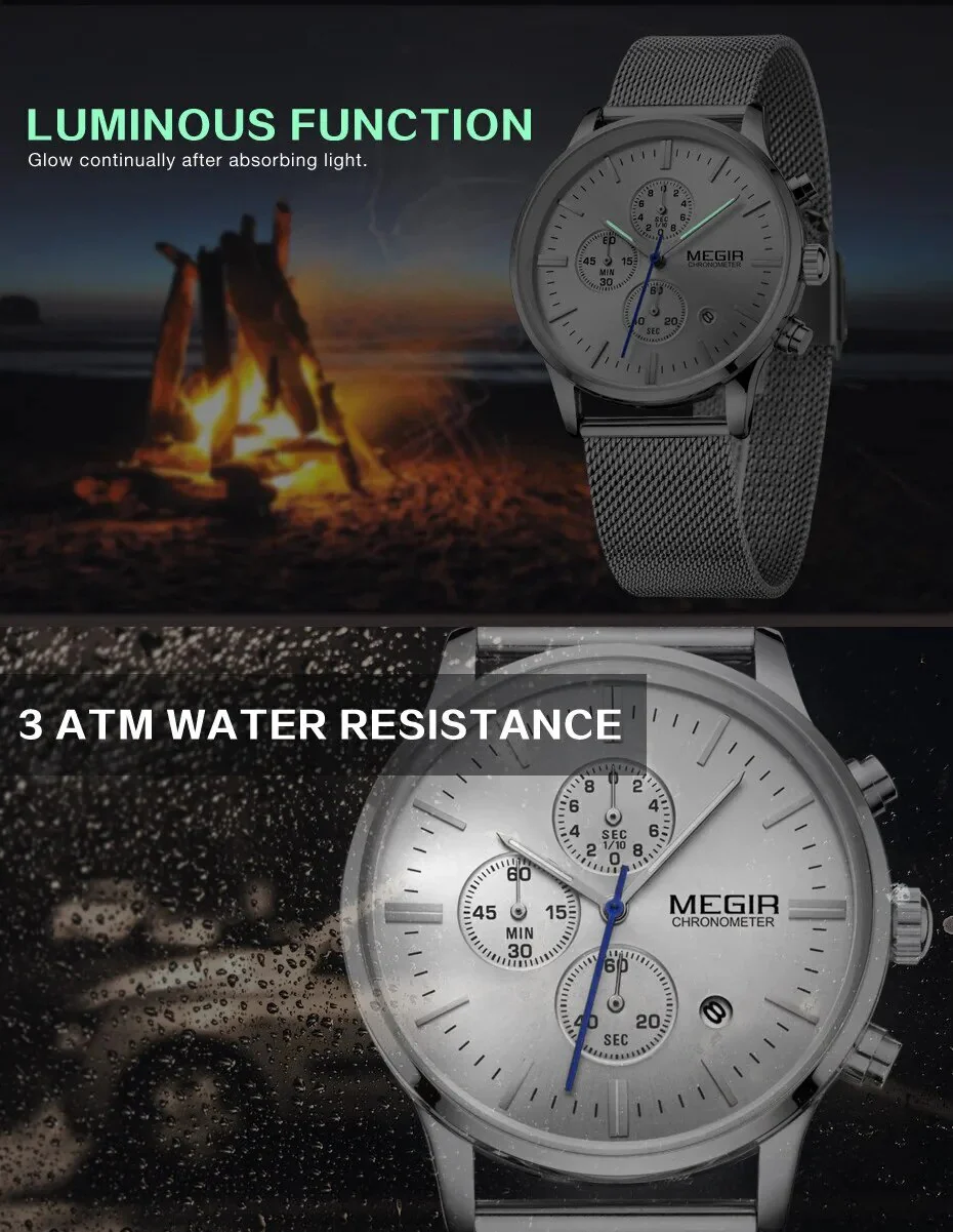 MEGIR Men's Quartz Watch Top Brand Luxury Wristwatch Waterproof Business Clock Date Wrist Watch Chronograph reloj hombre 2011 - Image 5
