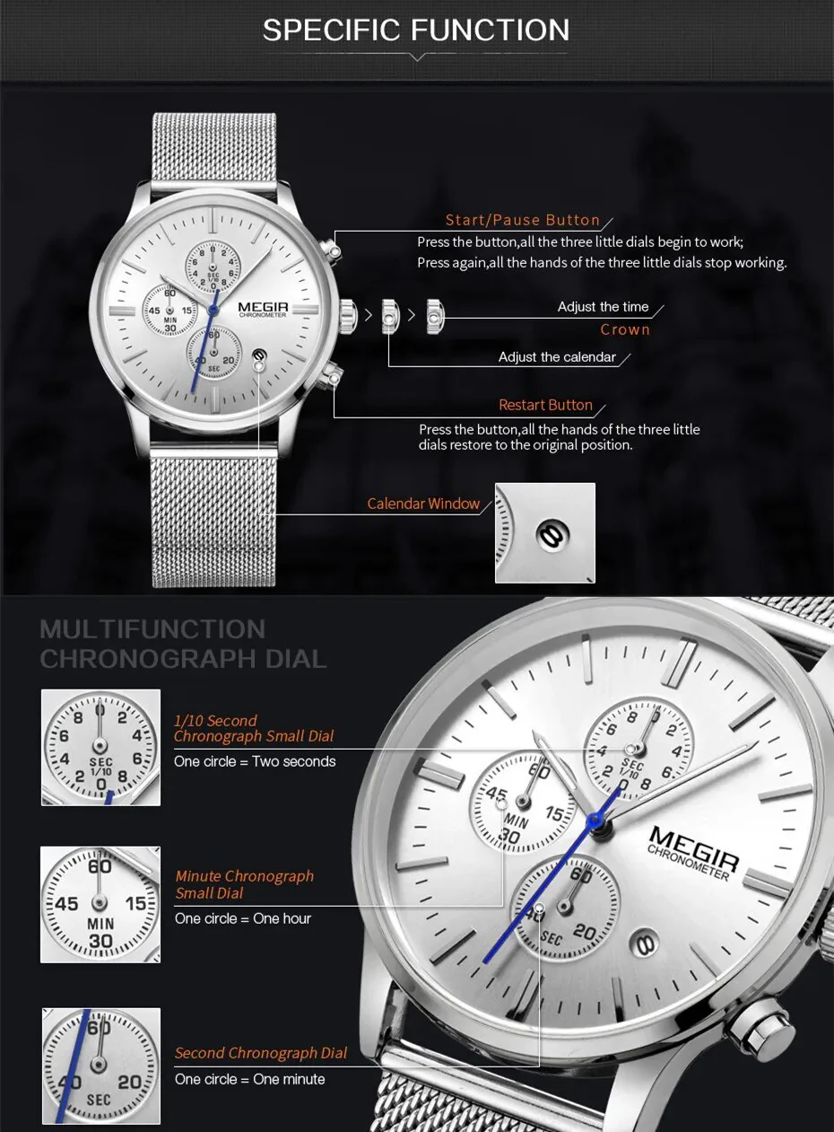 MEGIR Men's Quartz Watch Top Brand Luxury Wristwatch Waterproof Business Clock Date Wrist Watch Chronograph reloj hombre 2011 - Image 6