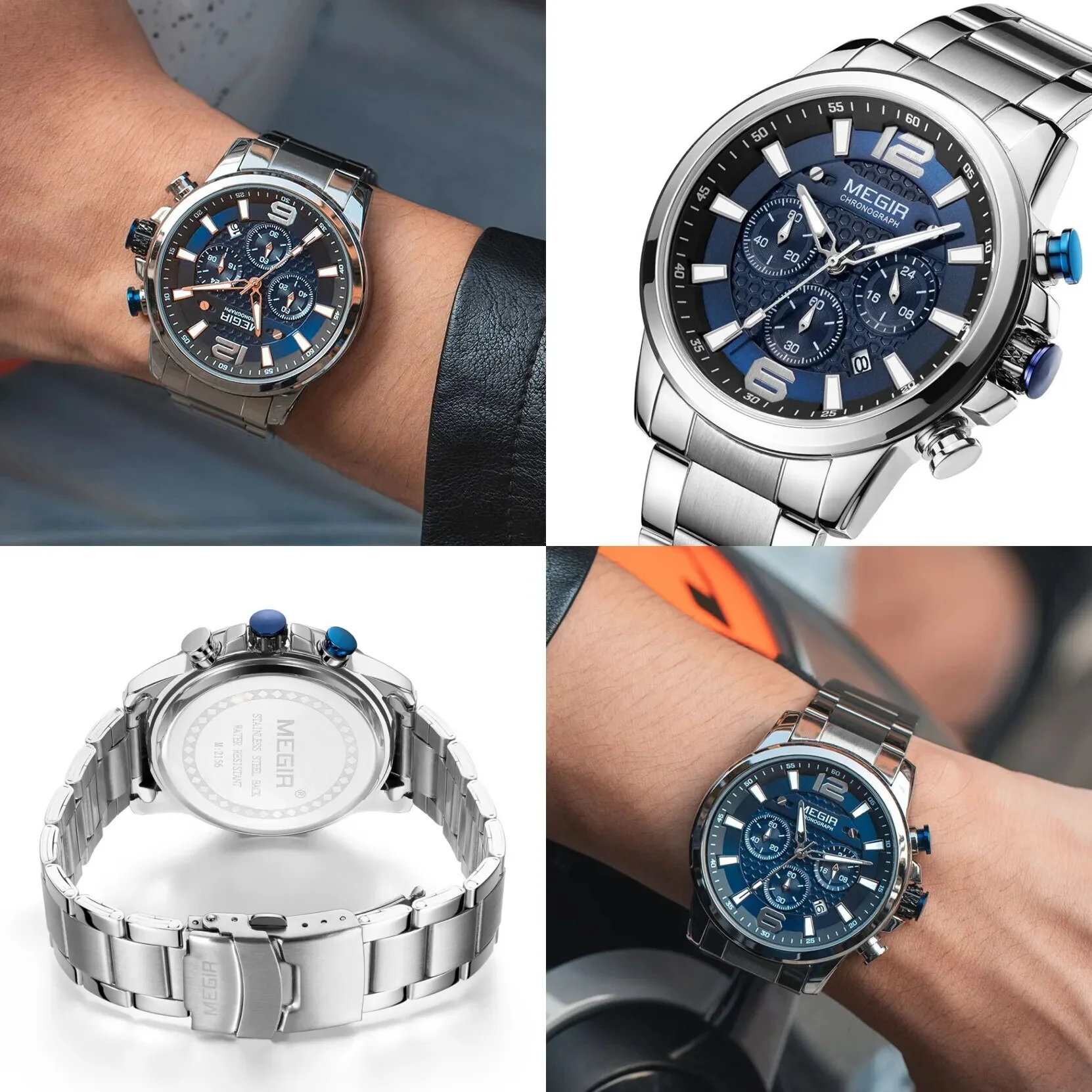 MEGIR Men's Quartz Wrist Watch Stainless Steel Band Chronograph Watches Luminous Waterproof Wristwatch Man Clock Military Watch - Image 2