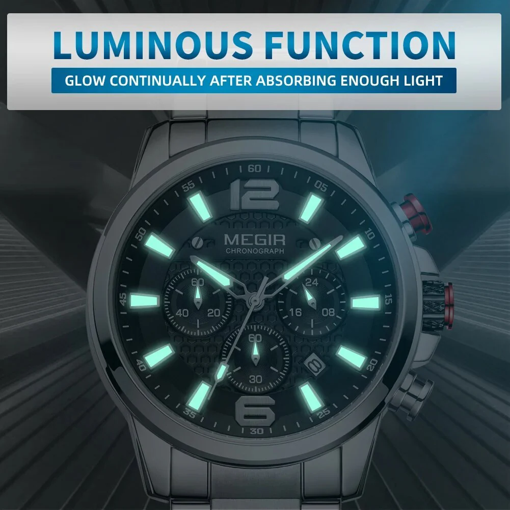 MEGIR Men's Quartz Wrist Watch Stainless Steel Band Chronograph Watches Luminous Waterproof Wristwatch Man Clock Military Watch - Image 3