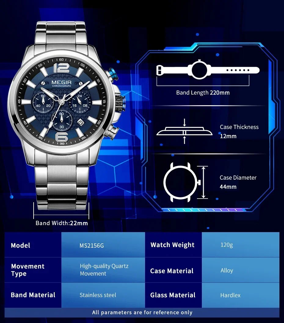 MEGIR Men's Quartz Wrist Watch Stainless Steel Band Chronograph Watches Luminous Waterproof Wristwatch Man Clock Military Watch - Image 4