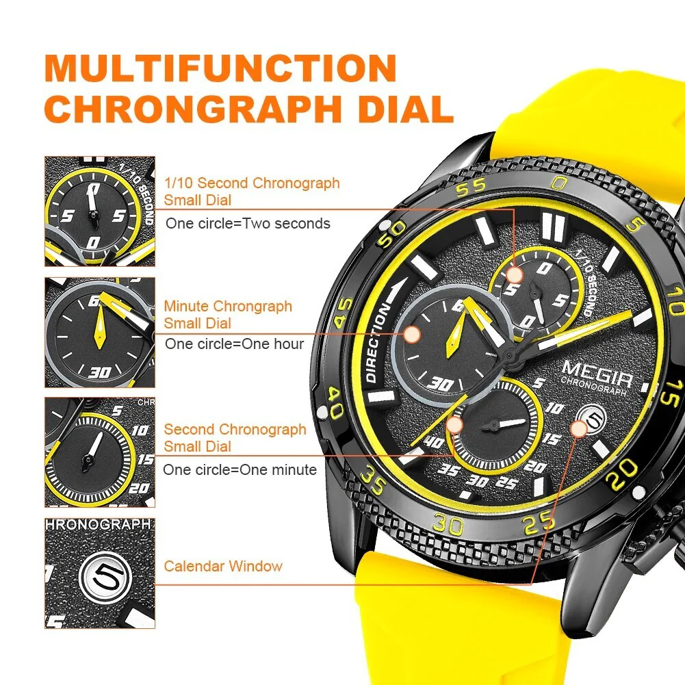 MEGIR Mens' Watches Luxury Fashion Military Sport Watch for Man Waterproof Luminous Silicone Quartz Wrist Watch Clock 2211 - Image 5