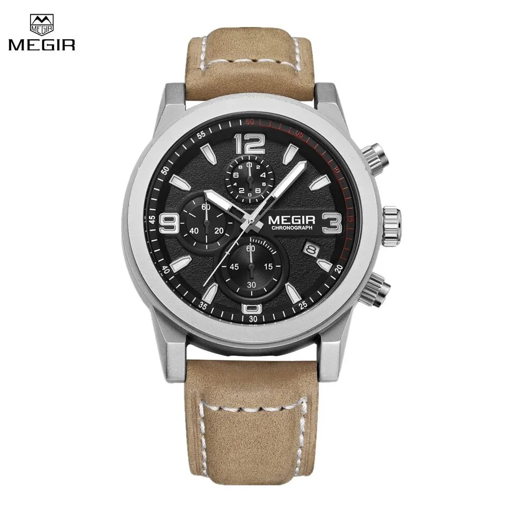 MEGIR Original Brand Luxury Watch Men's Sport Watches Leather Strap Watch Quartz Wristwatches Luminous Casual Relogio Masculino - Image 2