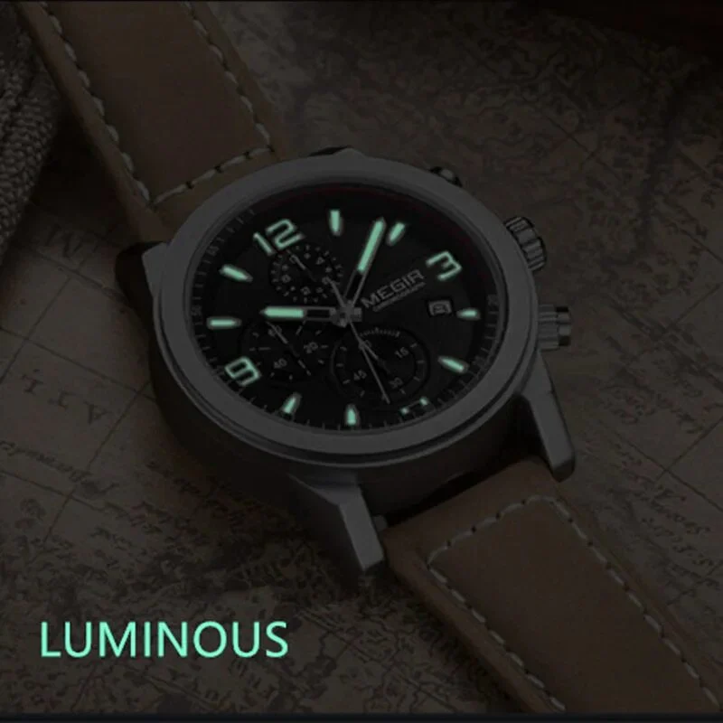 MEGIR Original Brand Luxury Watch Men's Sport Watches Leather Strap Watch Quartz Wristwatches Luminous Casual Relogio Masculino - Image 4