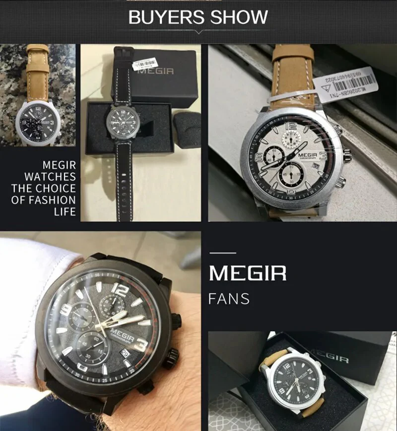 MEGIR Original Brand Luxury Watch Men's Sport Watches Leather Strap Watch Quartz Wristwatches Luminous Casual Relogio Masculino - Image 5