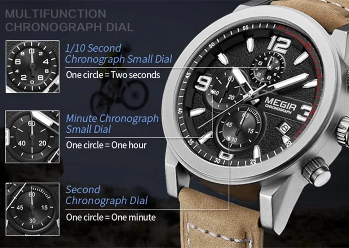MEGIR Original Brand Luxury Watch Men's Sport Watches Leather Strap Watch Quartz Wristwatches Luminous Casual Relogio Masculino - Image 6