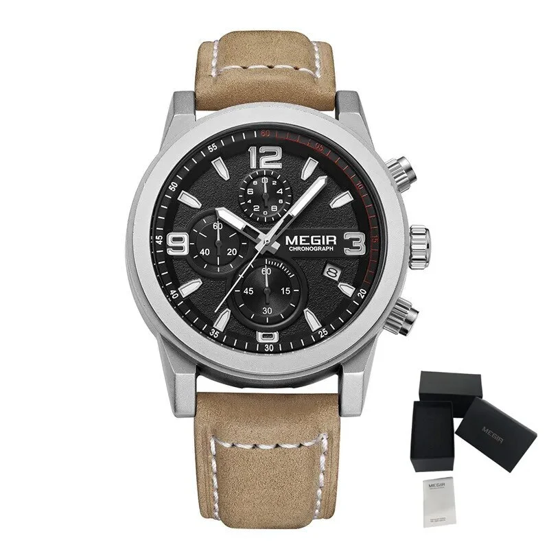 MEGIR Original Brand Luxury Watch Men's Sport Watches Leather Strap Watch Quartz Wristwatches Luminous Casual Relogio Masculino - Image 7