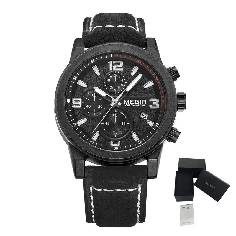 MEGIR Original Brand Luxury Watch Men's Sport Watches Leather Strap Watch Quartz Wristwatches Luminous Casual Relogio Masculino - Image 9