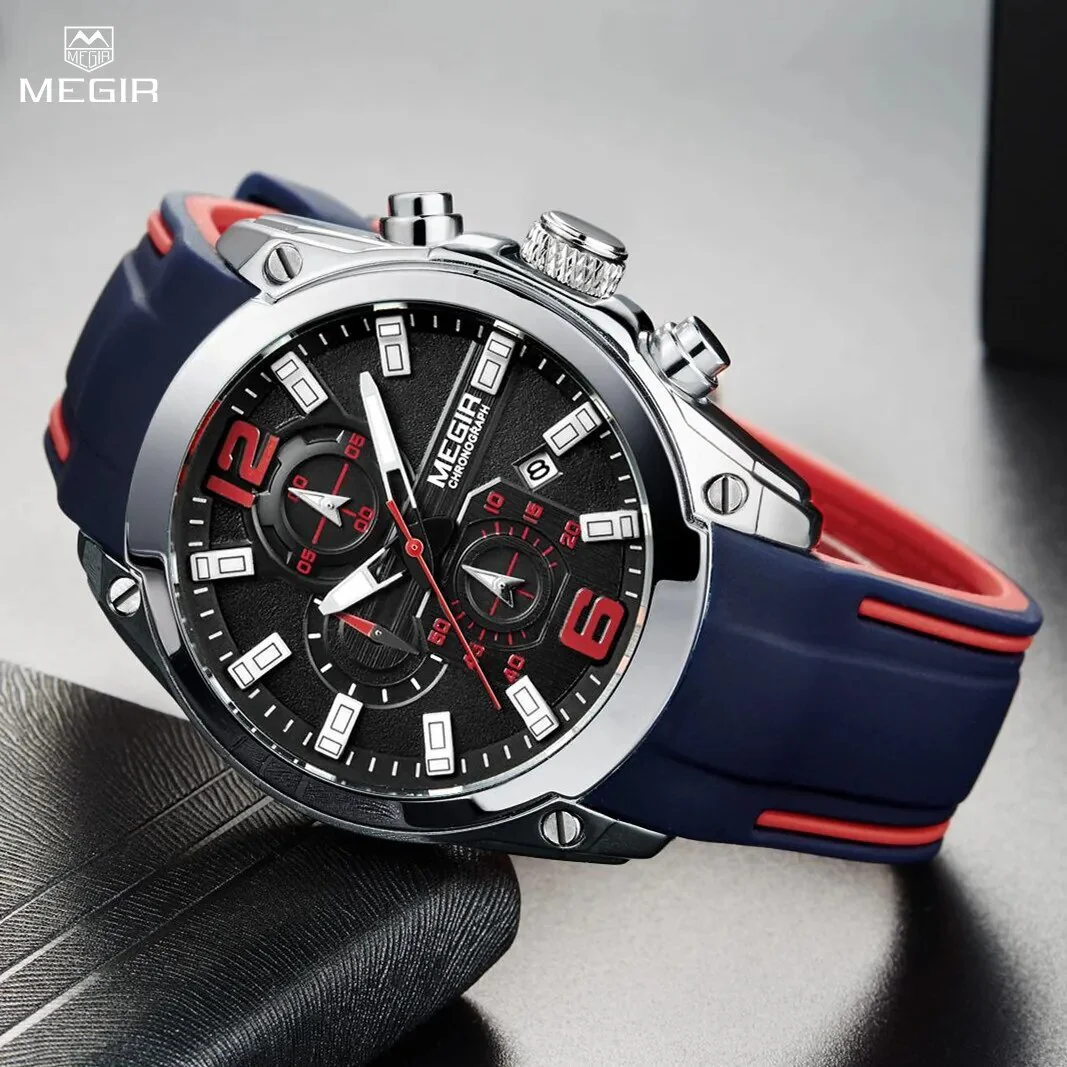MEGIR Sport Watch Silicone Strap Chronograph Men Quartz Military Watch Waterproof Wrist Watches Relogio Masculino Man Clock - Image 2
