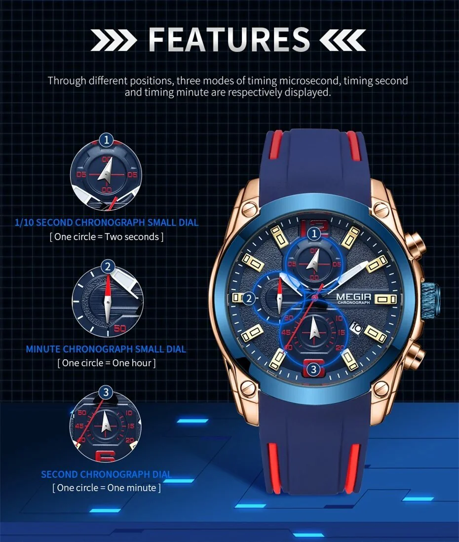 MEGIR Sport Watch Silicone Strap Chronograph Men Quartz Military Watch Waterproof Wrist Watches Relogio Masculino Man Clock - Image 5