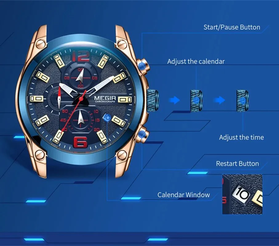 MEGIR Sport Watch Silicone Strap Chronograph Men Quartz Military Watch Waterproof Wrist Watches Relogio Masculino Man Clock - Image 6