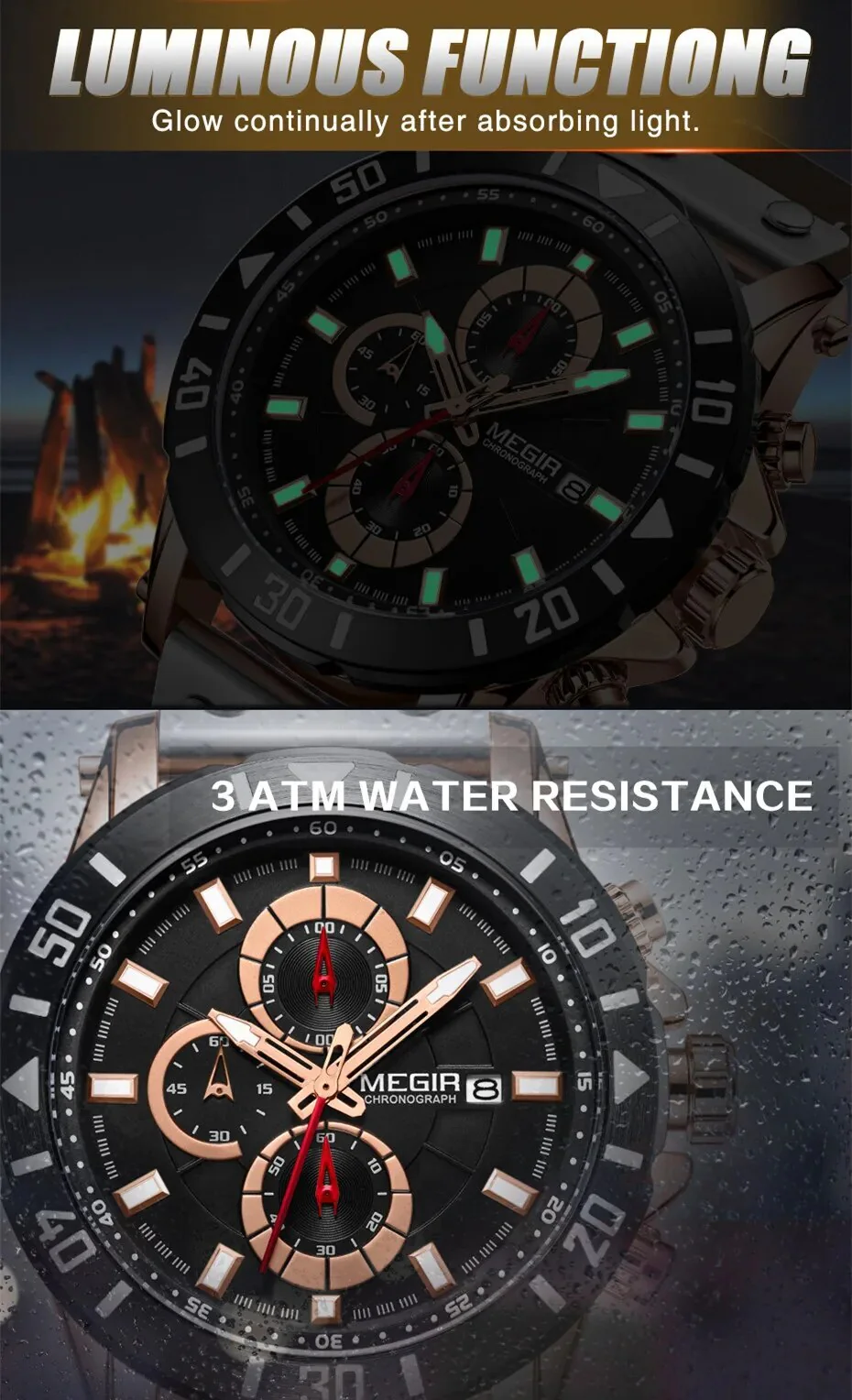 MEGIR Watch Men's Military Sport Wrist Watches Waterproof Leather Quartz Chronograph Calendar Luminous Clock Watch for Man 2081 - Image 5
