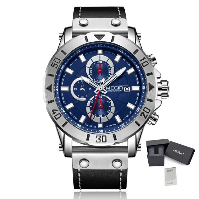 MEGIR Watch Men's Military Sport Wrist Watches Waterproof Leather Quartz Chronograph Calendar Luminous Clock Watch for Man 2081 - Image 8