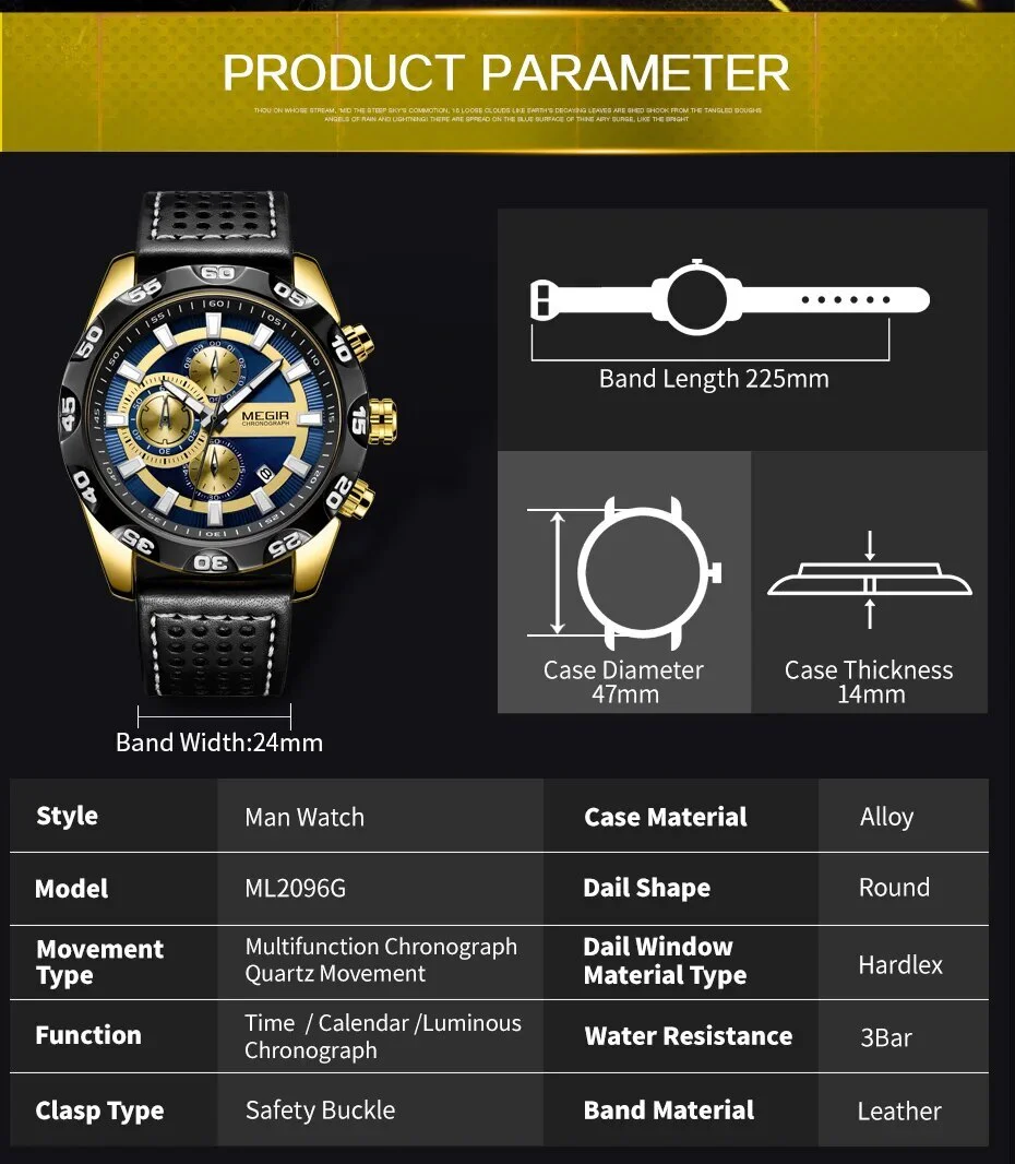 MEGIR Watches Mens Luxury Sports Military Watch Waterproof Luminous Quartz Wrist Watch Leather Casual Man Chronograph Clock - Image 3