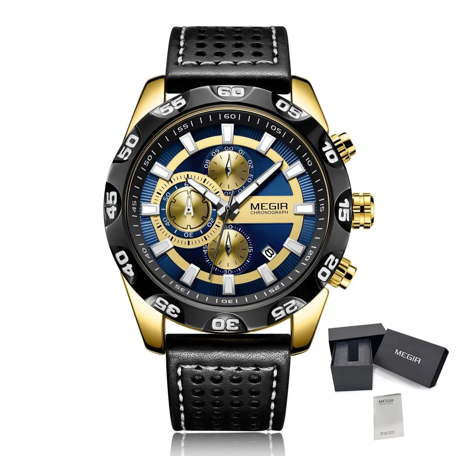 MEGIR Watches Mens Luxury Sports Military Watch Waterproof Luminous Quartz Wrist Watch Leather Casual Man Chronograph Clock - Image 7