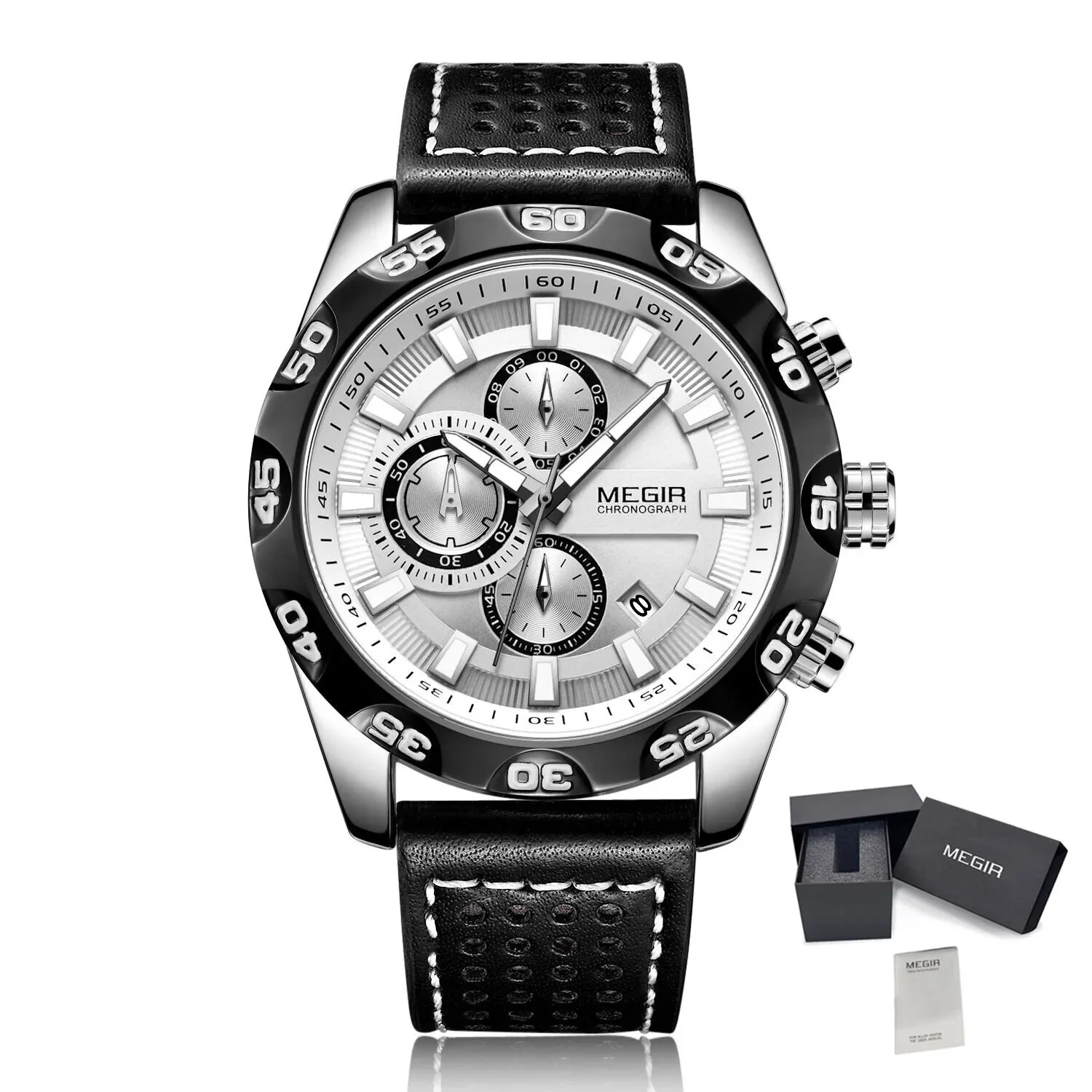 MEGIR Watches Mens Luxury Sports Military Watch Waterproof Luminous Quartz Wrist Watch Leather Casual Man Chronograph Clock - Image 8