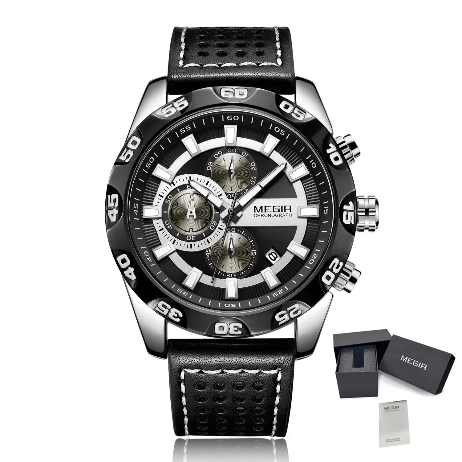 MEGIR Watches Mens Luxury Sports Military Watch Waterproof Luminous Quartz Wrist Watch Leather Casual Man Chronograph Clock - Image 9