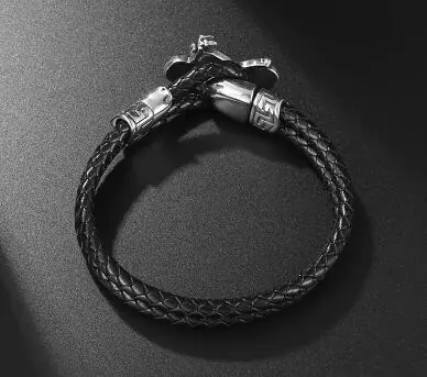 Men's Stainless Steel Leather Motorcycle Bracelet - Image 2