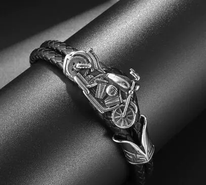Men's Stainless Steel Leather Motorcycle Bracelet - Image 3